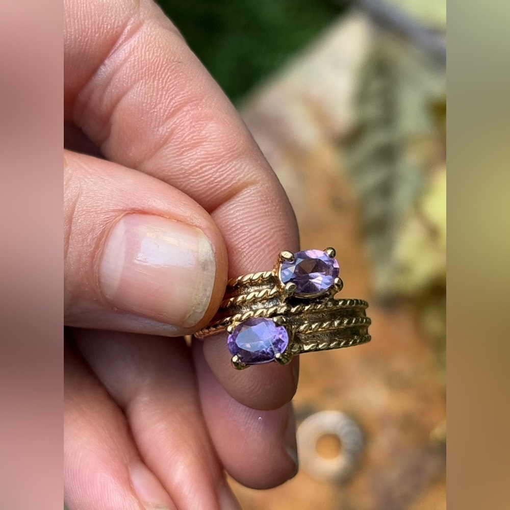 Genuine Amethyst 925 Sterling Silver Gold-Plated Designer Ring • UTC • Size 8